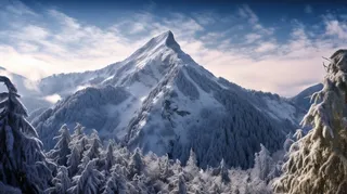 冬季山顶山谷树枝上铺满了白雪雪景摄影图