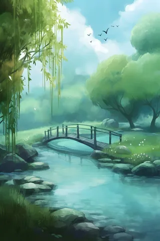 古风淡雅柳叶树青色空灵背景