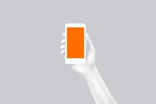 白色右手手持苹果手机插画展示样机