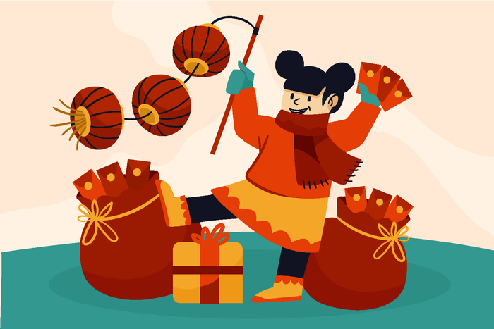 新年虎年中国风人物插画