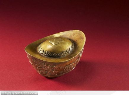 中国传统工艺品-镀金青铜器 元宝俯视特写