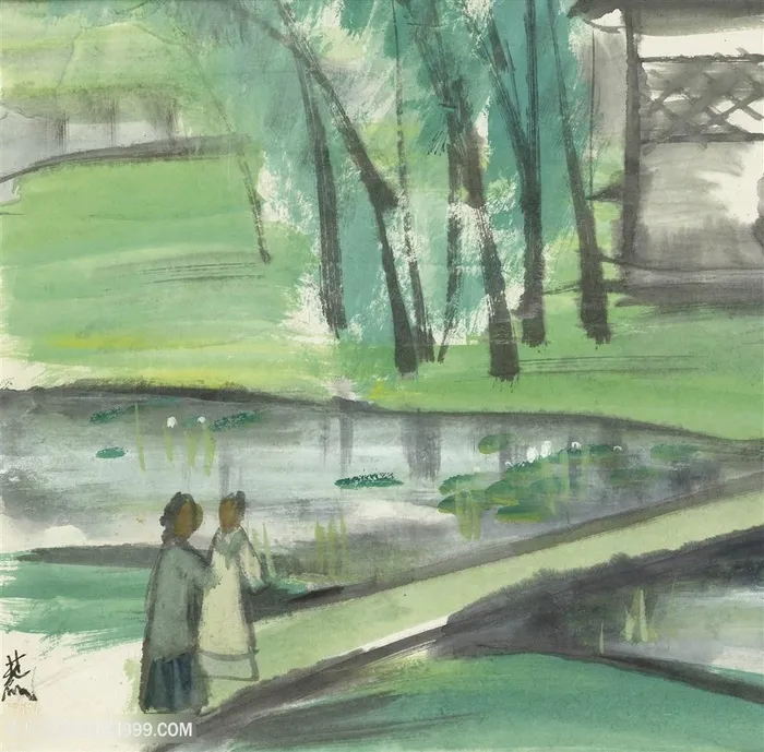 林风眠手绘庭院美景装饰画