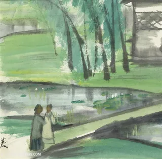 林风眠手绘庭院美景装饰画