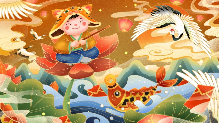 虎年中国风萌虎插画