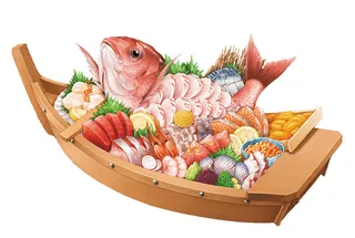 手绘海鲜拼盘插画免抠