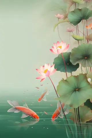 意境国潮荷花简约淡雅背景