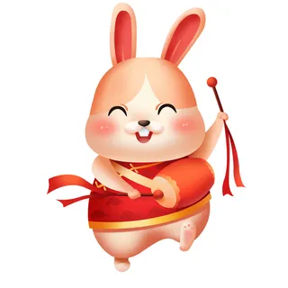 手绘2023兔年新年卡通兔子形象IP插画元素PSD设计素材png图案