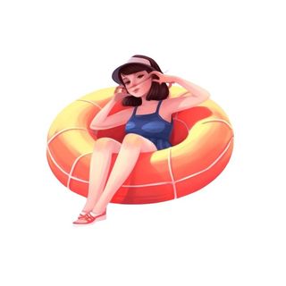 游泳度假女生泳圈清新元素