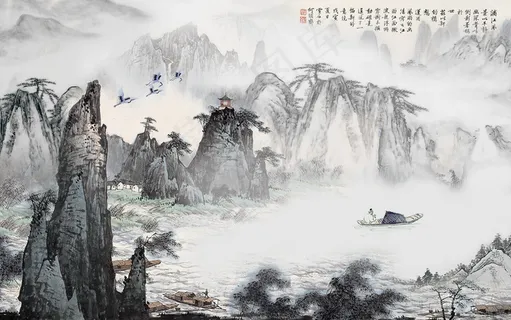 水墨山脉高清艺术风景画 水墨山脉高清艺术风景画