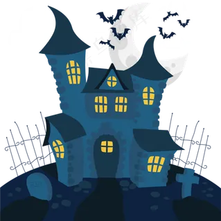 万圣节节日蓝色卡通素材城堡