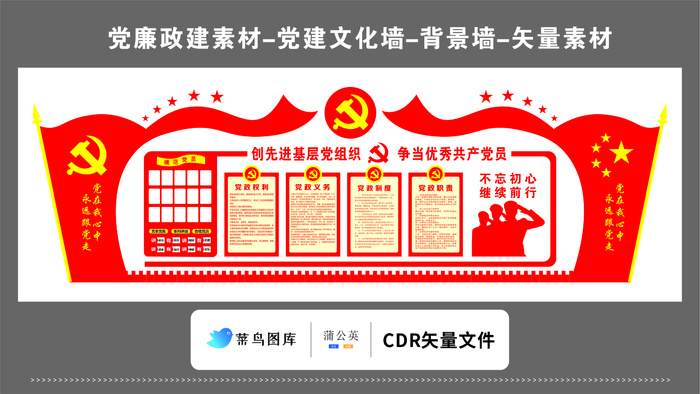 党建文化墙党建素材CDR预览图红色背景党在心中跟党走基层党组织优秀党员