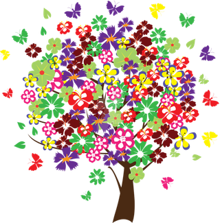 花朵树木蝴蝶卡通素材