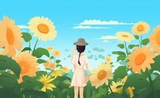 向日葵太阳花从女孩背景