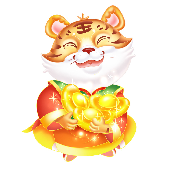 手绘2022虎年新年春节卡通老虎形象IP插画元素PSD设计素材图案