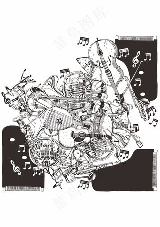 乐器大杂烩 黑白音乐海报