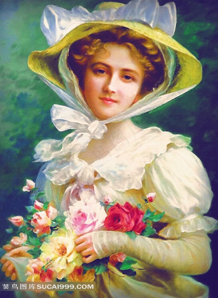 少女与玫瑰古典主义人物油画