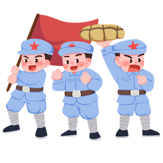 手绘八路军军人建党节建军节爱国插画 