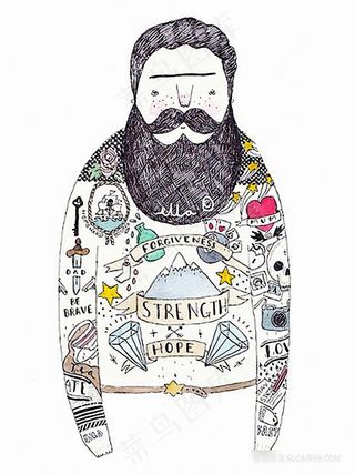 手绘简约胡须男装饰画