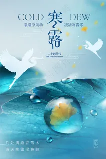 寒露荷叶飞鸟二十四节气海报
