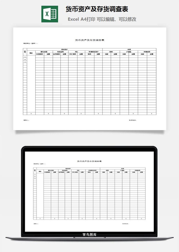 货币资产及存货调查表excel模板