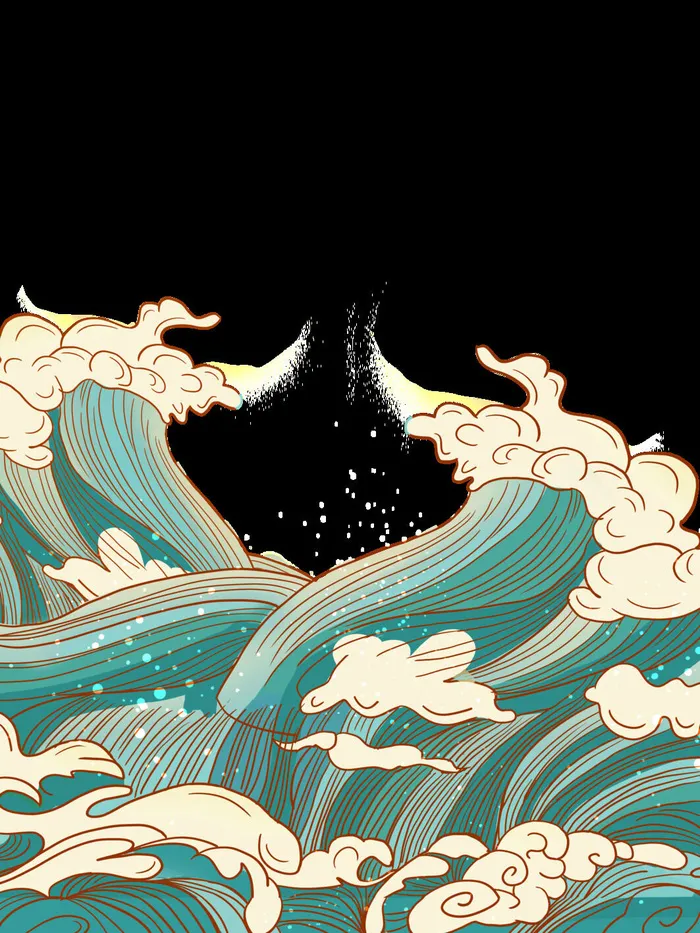 中国风国潮插画海浪波浪背景装饰浪花图案元素(3543x4724)psd模版下载