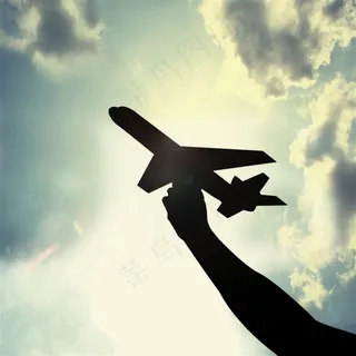 握飞机模型的手势剪影