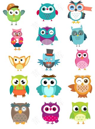 手绘猫头鹰鸟元素