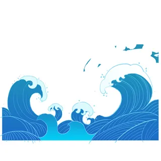 中国风国潮插画海浪波浪背景装饰浪花图案元素