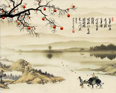 新中式简笔画山水花鸟春牛柿树梅花丹顶鹤蓝天客厅卧室走廊装饰画玄关画壁画 新中式简笔画山水花鸟春牛柿树梅花丹顶鹤蓝天客厅卧室走廊装饰画玄关画壁画