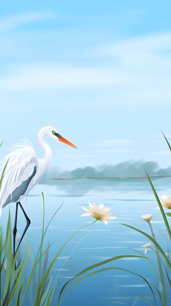 国风芦苇白鹭清新背景(2016x3600)