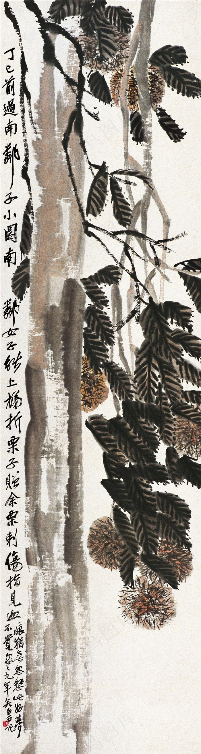 齐白石树叶国画图片