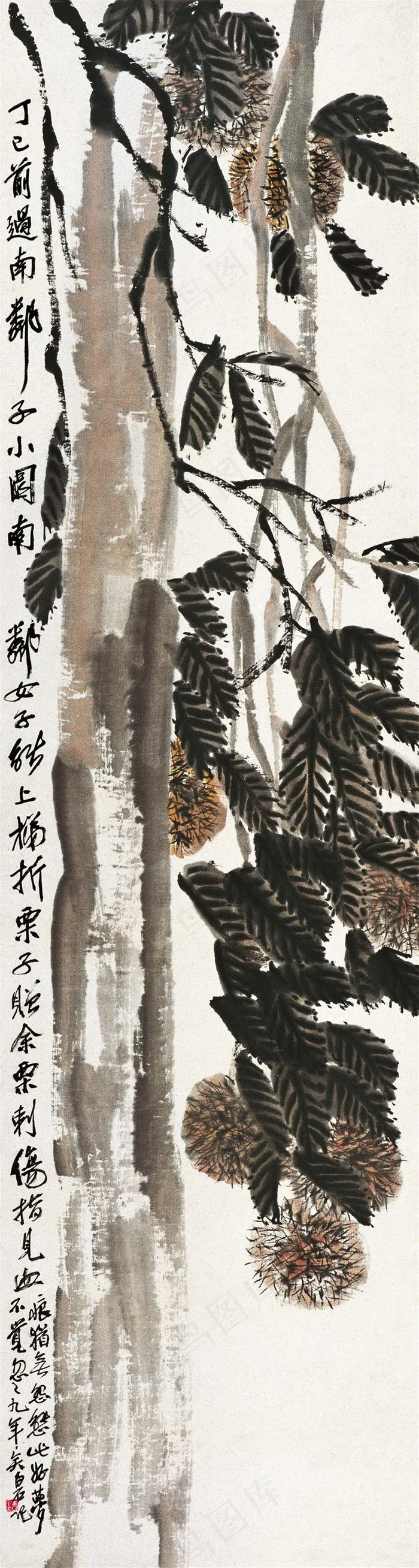 齐白石树叶国画图片