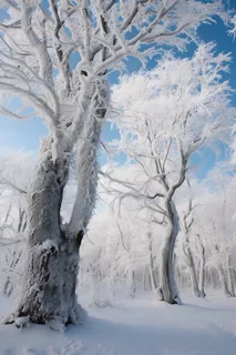 冬天雪景挂满雪的大树摄影图 