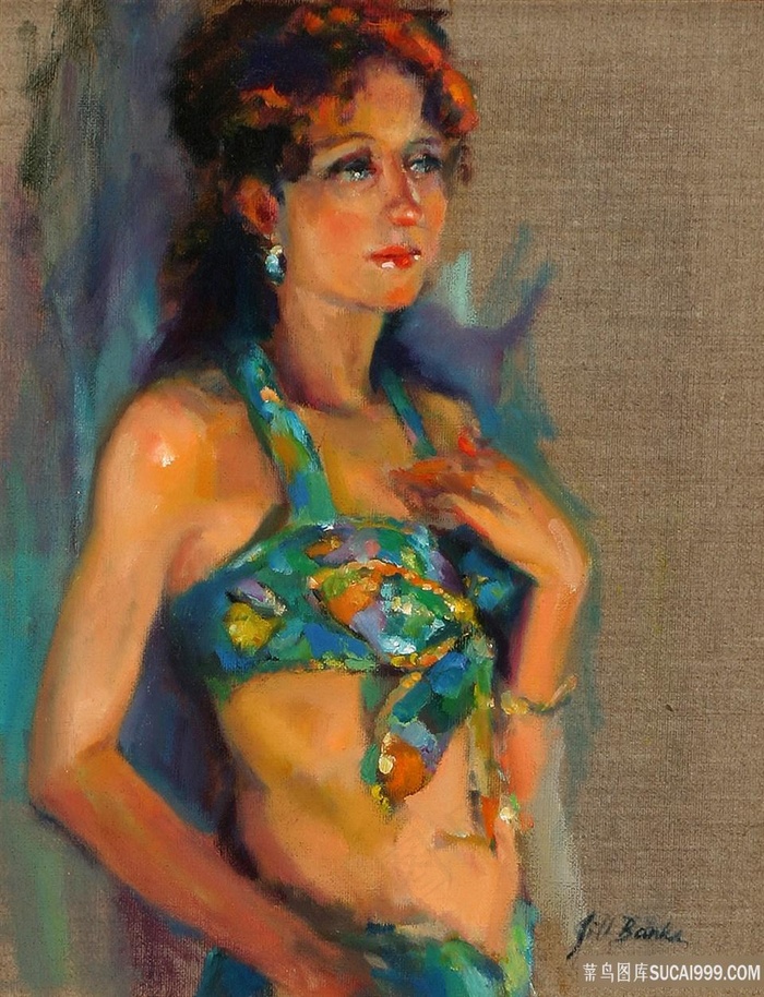 比基尼女士肖像油画