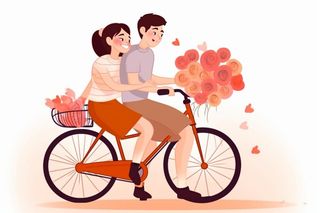 520情人节情侣骑车花束浪漫插画素材背景