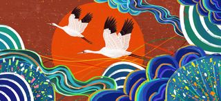 国潮风仙鹤喜鹊凤凰手绘插画