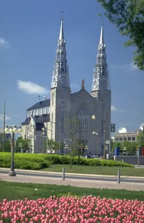 蓝天白云下街道旁草丛边的城堡