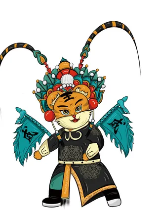 中国风2022虎年元旦新年卡通老虎形象装饰元素插画ps素材