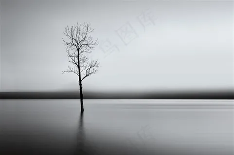 黑白孤独的树