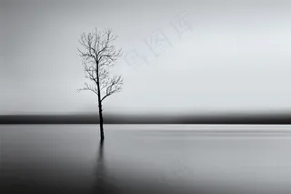 黑白孤独的树