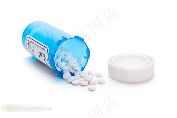蓝色瓶子倒出白色药丸
