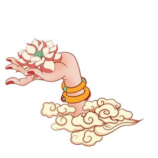 禅意佛手拈花指莲花佛珠敦煌文化线描稿国潮风元素设计模板素材