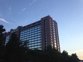 蓝天白云下的酒店建筑