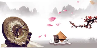 中国风传统水墨古风古典展板边框工笔画PS海报背景平面设计素材