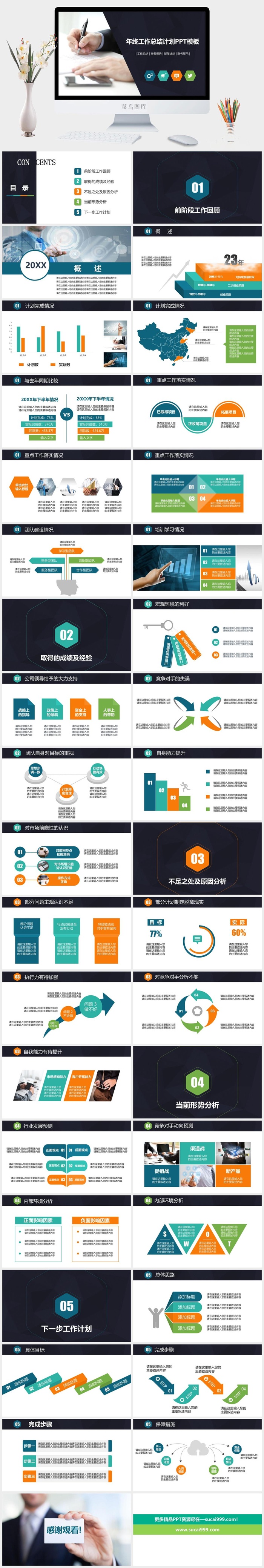 扁平多彩几何风商务工作总结计划ppt模板