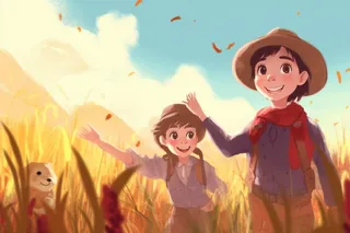 小麦丰收农田手绘图