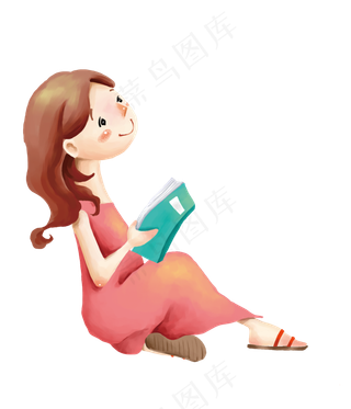 卡通可爱看书的女孩插画免抠