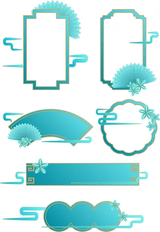 中国风中式古风国潮按钮装饰促销边框标题框对话框PSDAI设计素材