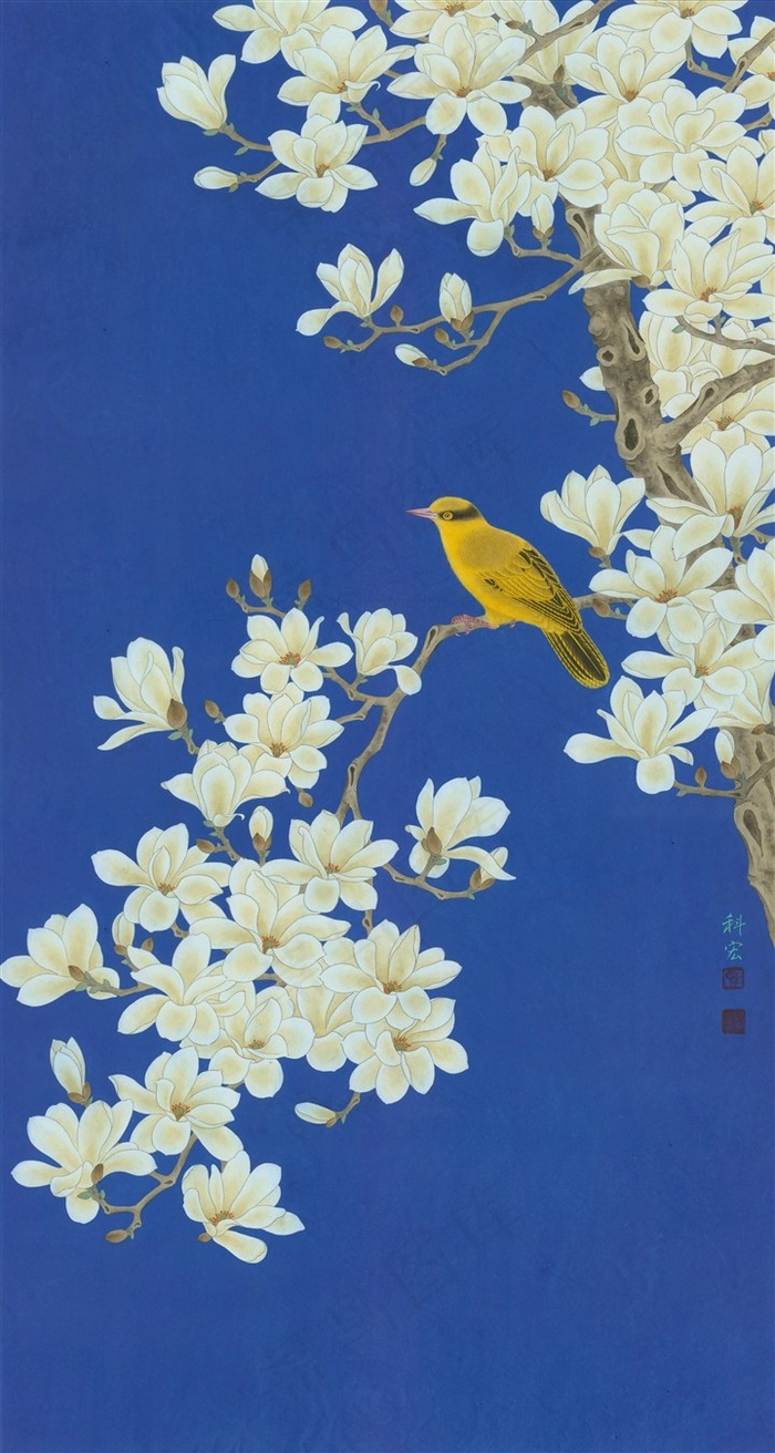 玉质凝香花鸟国画