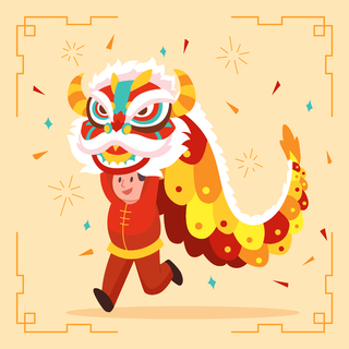 新年虎年舞狮插画 